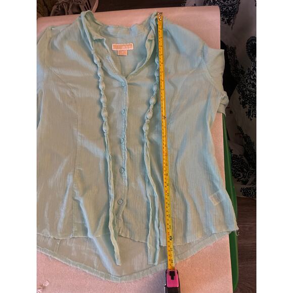MICHAEL Michael Kors Mint Green Raw Hem High/Low Blouse 16 Quiet Luxury Classic - Picture 9 of 11